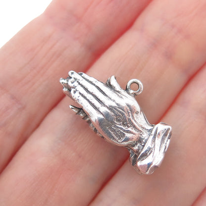 HAYWARD 925 Sterling Silver Vintage Praying Hands Oxidized Mini Charm Pendant
