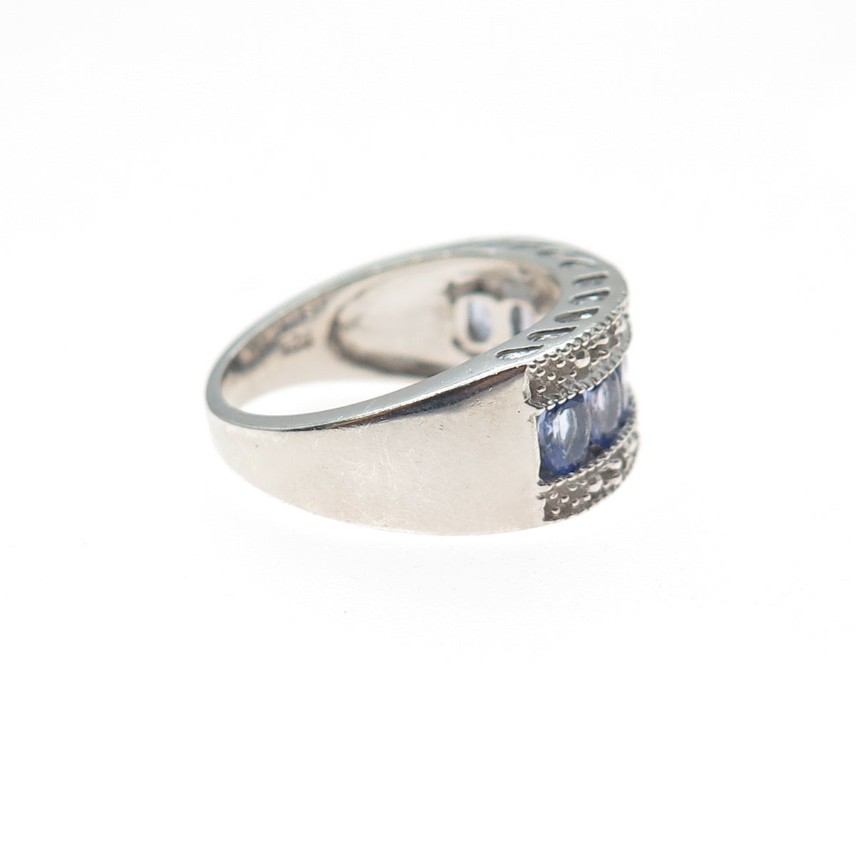 BML GEMS 925 Sterling Silver Real Oval-Cut Tanzanite & White Topaz Ring Size 6