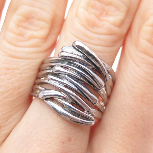 HAGIT GORALI Sterling Silver Vintage Modernist Crisscross Oxidized Ring Size 8