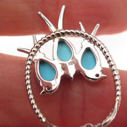 925 Sterling Silver Real Turquoise & White Topaz Birds Cable Chain Necklace 18"