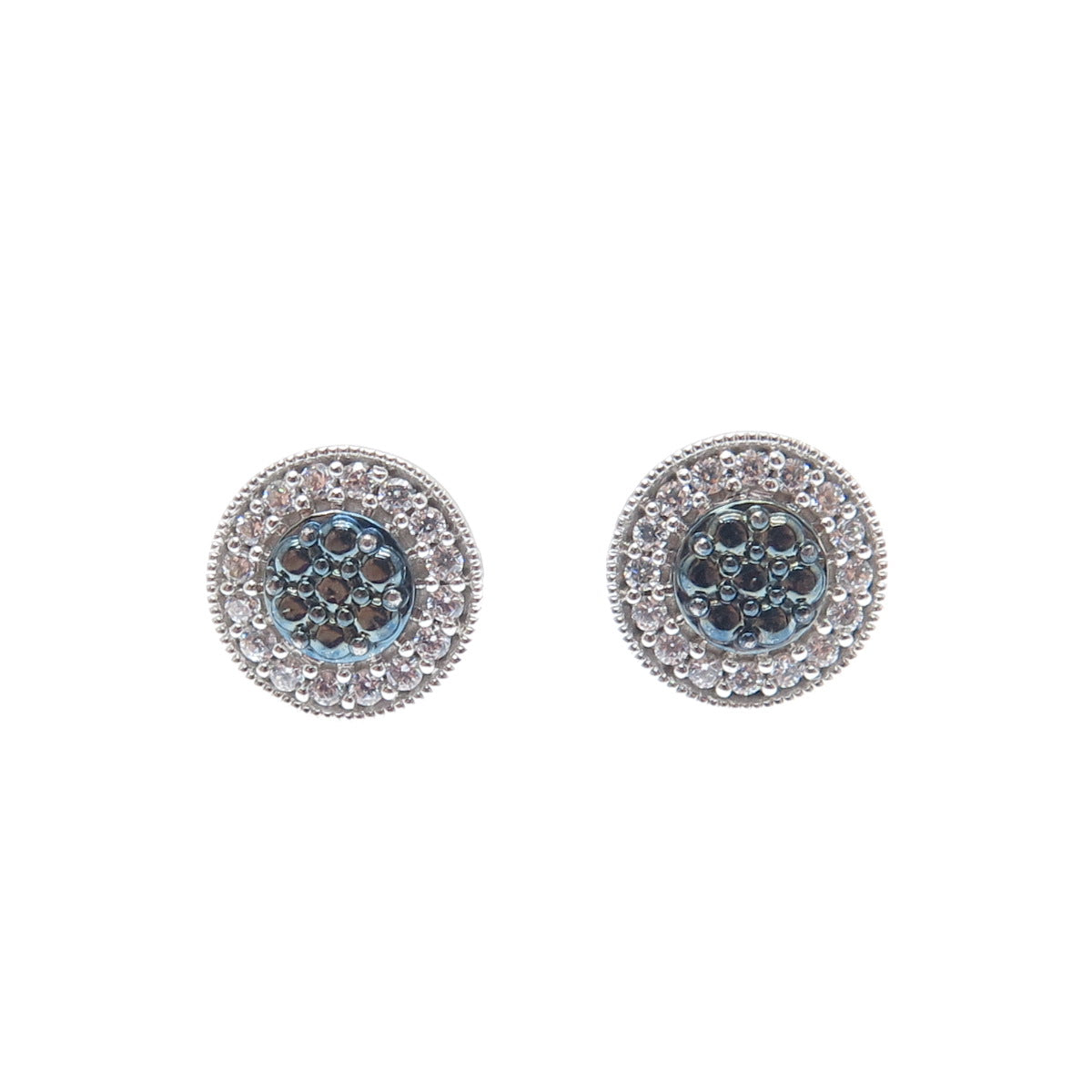 925 Sterling Silver Black Rhodium Round-Cut C Z Stud Earrings