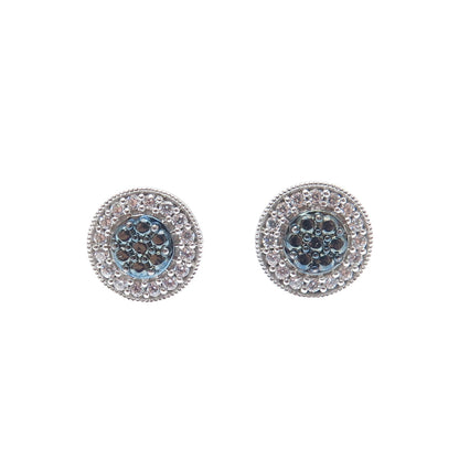 925 Sterling Silver Black Rhodium Round-Cut C Z Stud Earrings