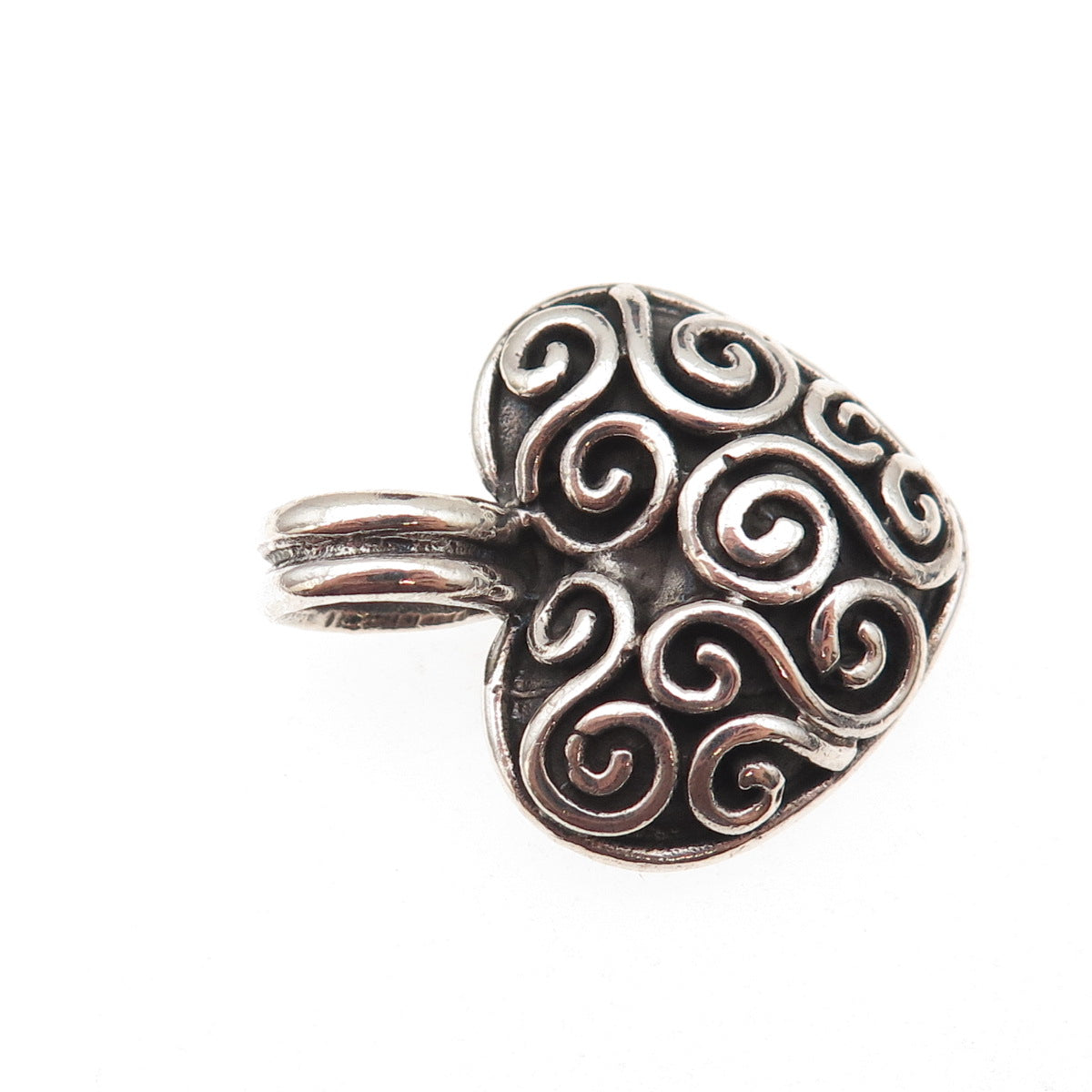 925 Sterling Silver Vintage Spiral Heart Oxidized Charm Pendant