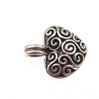 925 Sterling Silver Vintage Spiral Heart Oxidized Charm Pendant