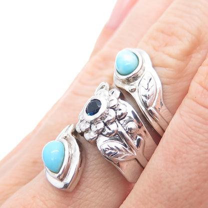 MODA Sterling Silver Vintage Turquoise Blue Spinel Modernist Flower Ring Size 7