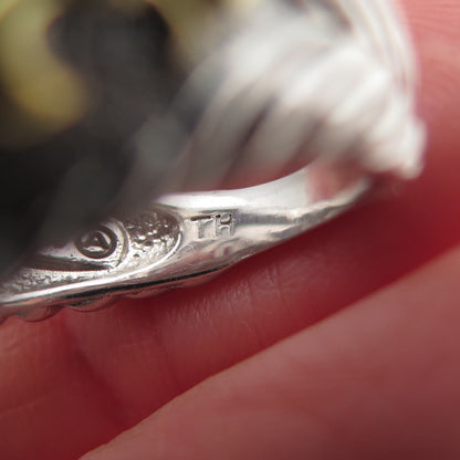 925 Sterling Silver 2-Tone Real Moonstone & White Topaz Ring Size 6