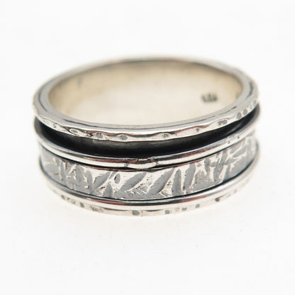 925 Sterling Silver Vintage Textured Oxidized Rotating Band Ring Size 8.5