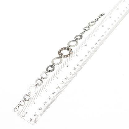 925 Sterling Silver 18K Gold Vintage Modernist Circle Link Bracelet 7.75-8.75"