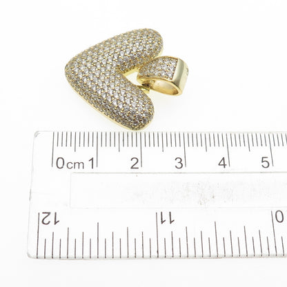 925 Sterling Silver Gold Plated Round-Cut C Z Letter V Initial Pendant
