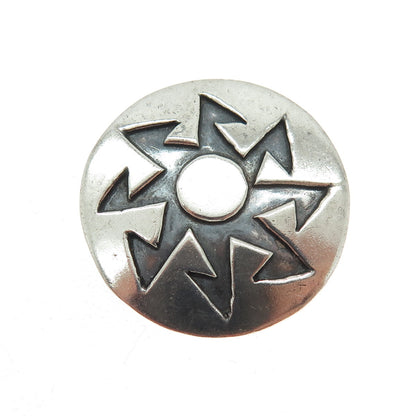 925 Sterling Silver Vintage Tribal Sun Oxidized Pin Brooch