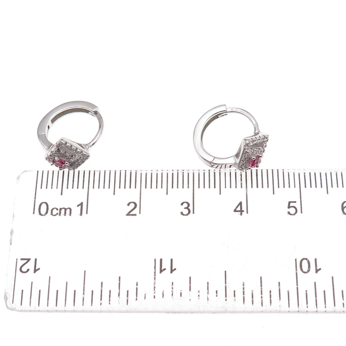 925 Sterling Silver Pink & White C Z Hoop Earrings