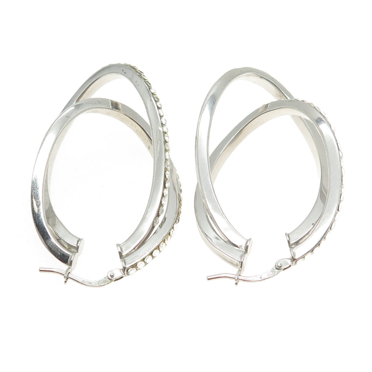 MILOR 925 Sterling Silver Italy Rhinestone Modernist Hinged Hoop Earrings