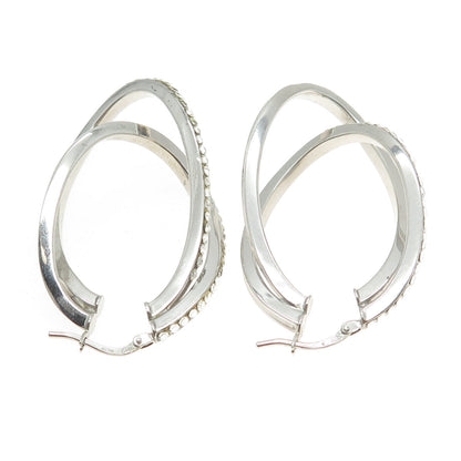 MILOR 925 Sterling Silver Italy Rhinestone Modernist Hinged Hoop Earrings