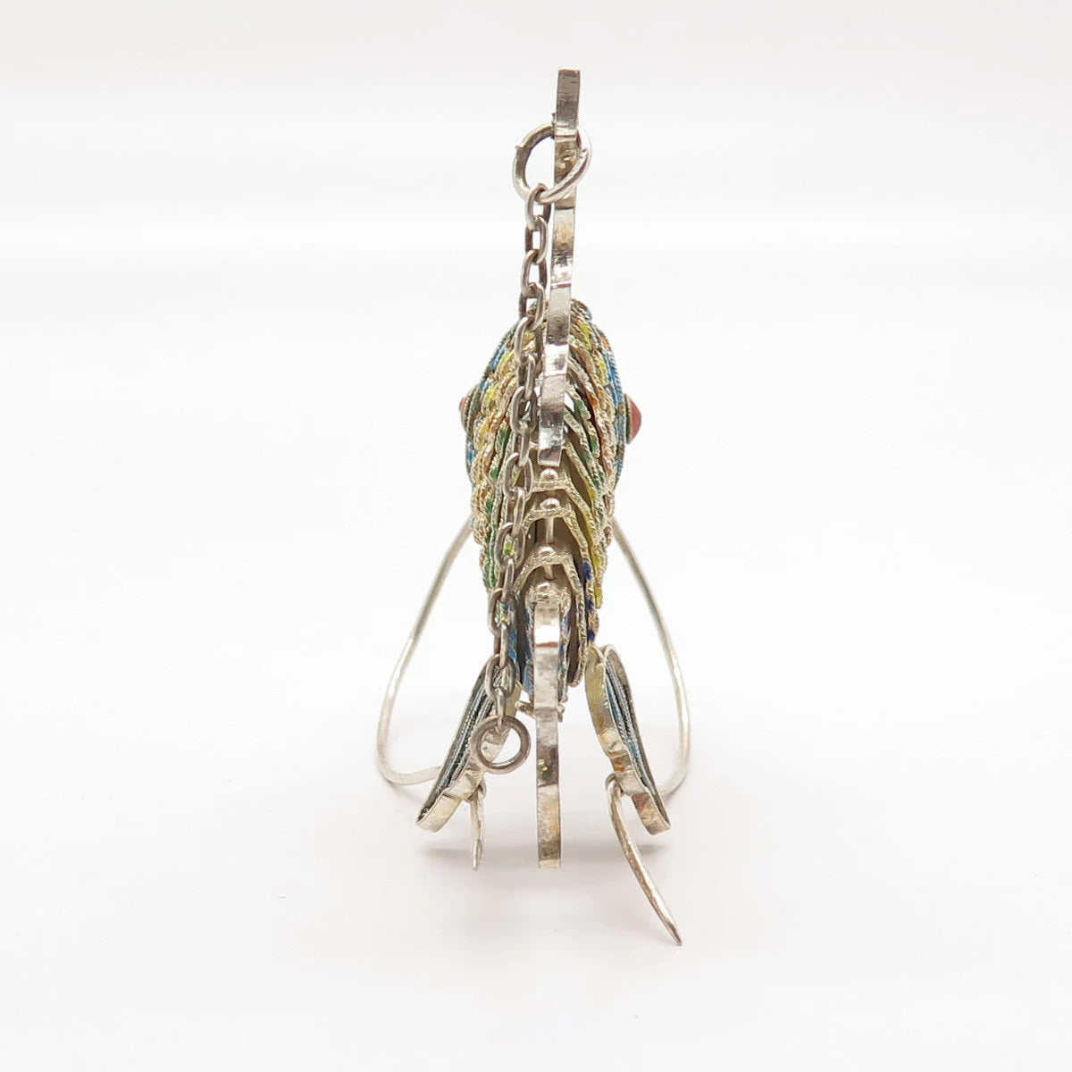 925 Sterling Silver Colorful Enamel Antique Articulated Chinese Koi Fish Fob
