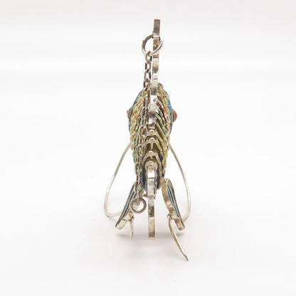 925 Sterling Silver Colorful Enamel Antique Articulated Chinese Koi Fish Fob