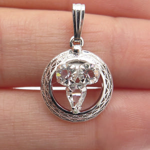 SORRENTO 925 Sterling Silver Antique Art Deco Rhinestone Minimalist Pendant