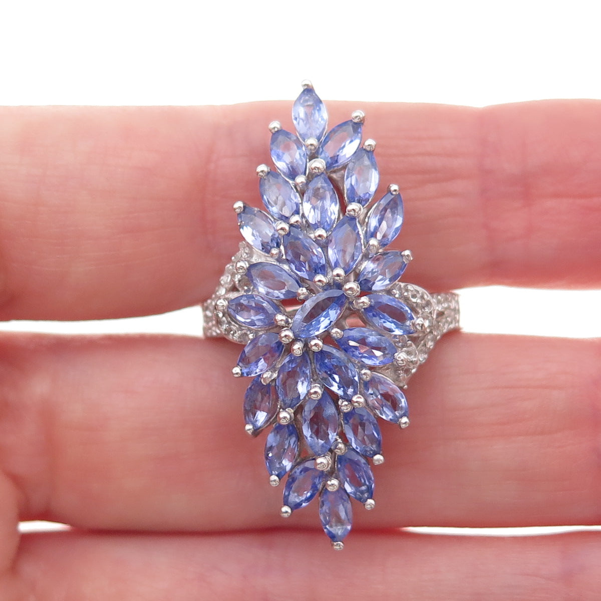 Chuck Clemency 925 Sterling Silver Real Tanzanite & White Topaz Ring Size 8.25