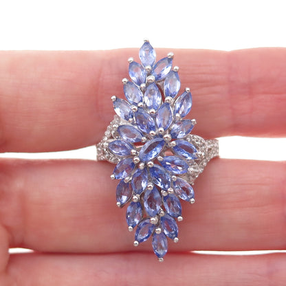 Chuck Clemency 925 Sterling Silver Real Tanzanite & White Topaz Ring Size 8.25