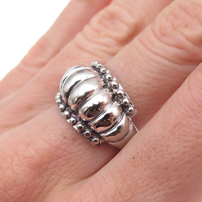 925 Sterling Silver Vintage Modernist Ribbed Oxidized Ring Size 7