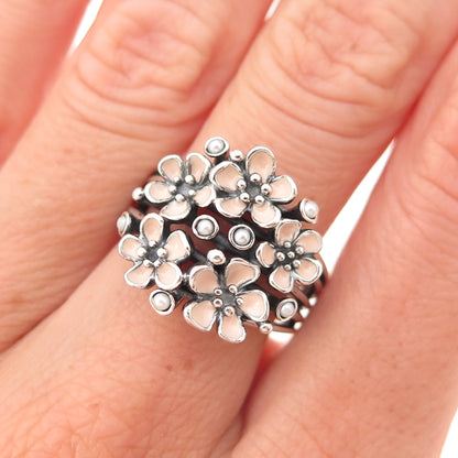 Pandora 925 Sterling Silver Enamel & C Z Darling Daisy Bouquet Ring Size 7