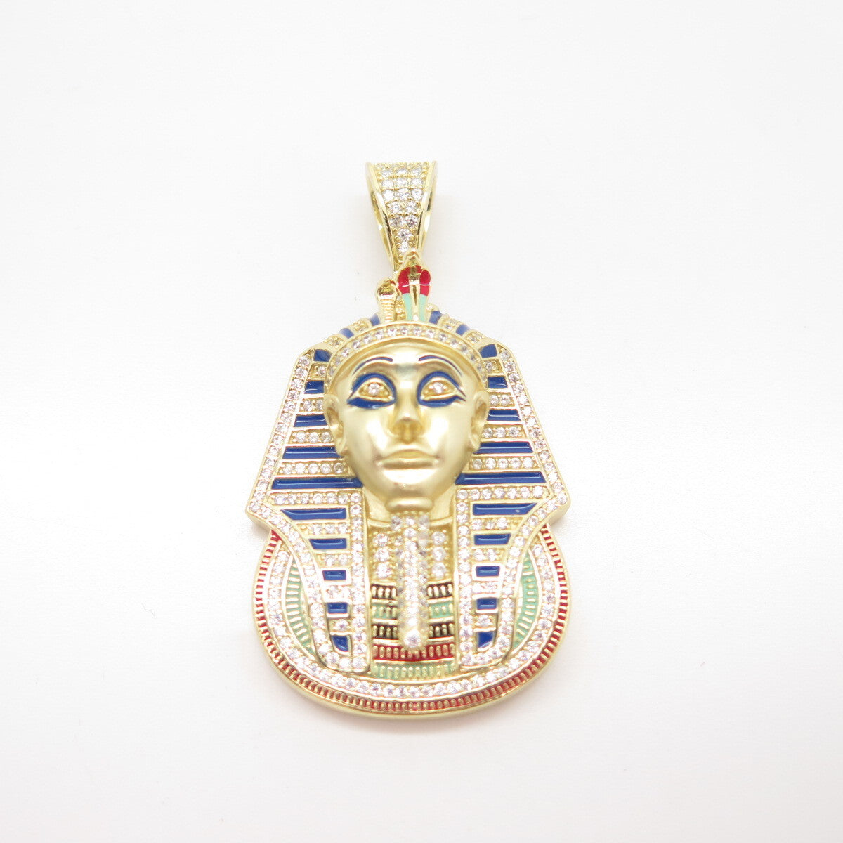 925 Sterling Silver Gold Plated C Z & Colorful Enamel Egyptian Pharaoh Pendant