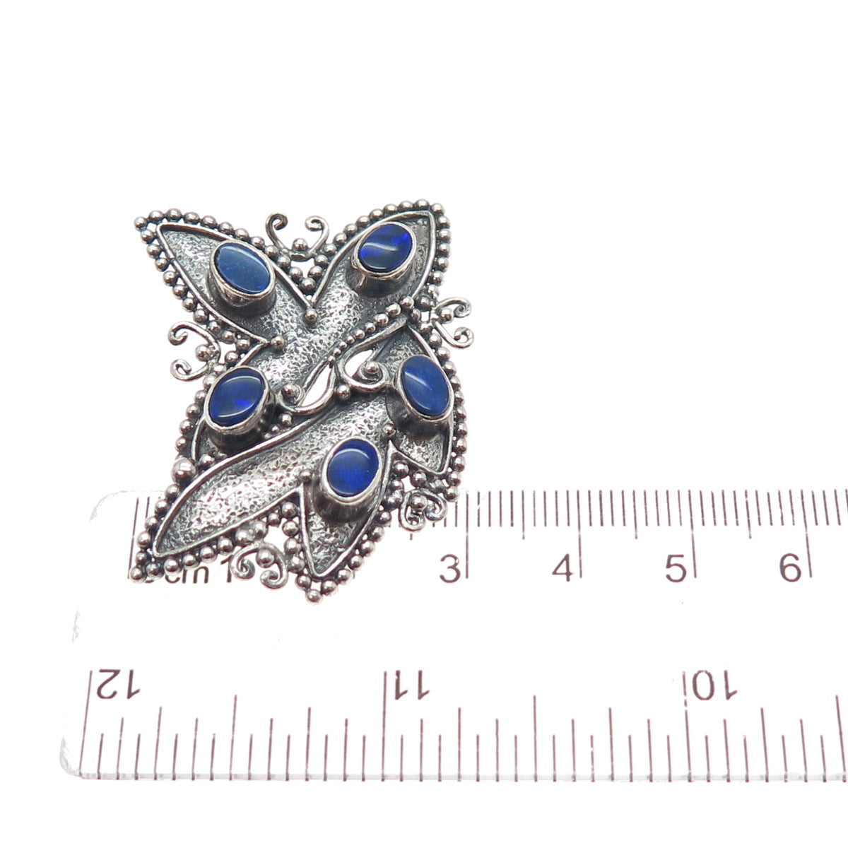 925 Sterling Silver Vintage Real Doublet Abalone Shell Floral Pin Brooch Pendant