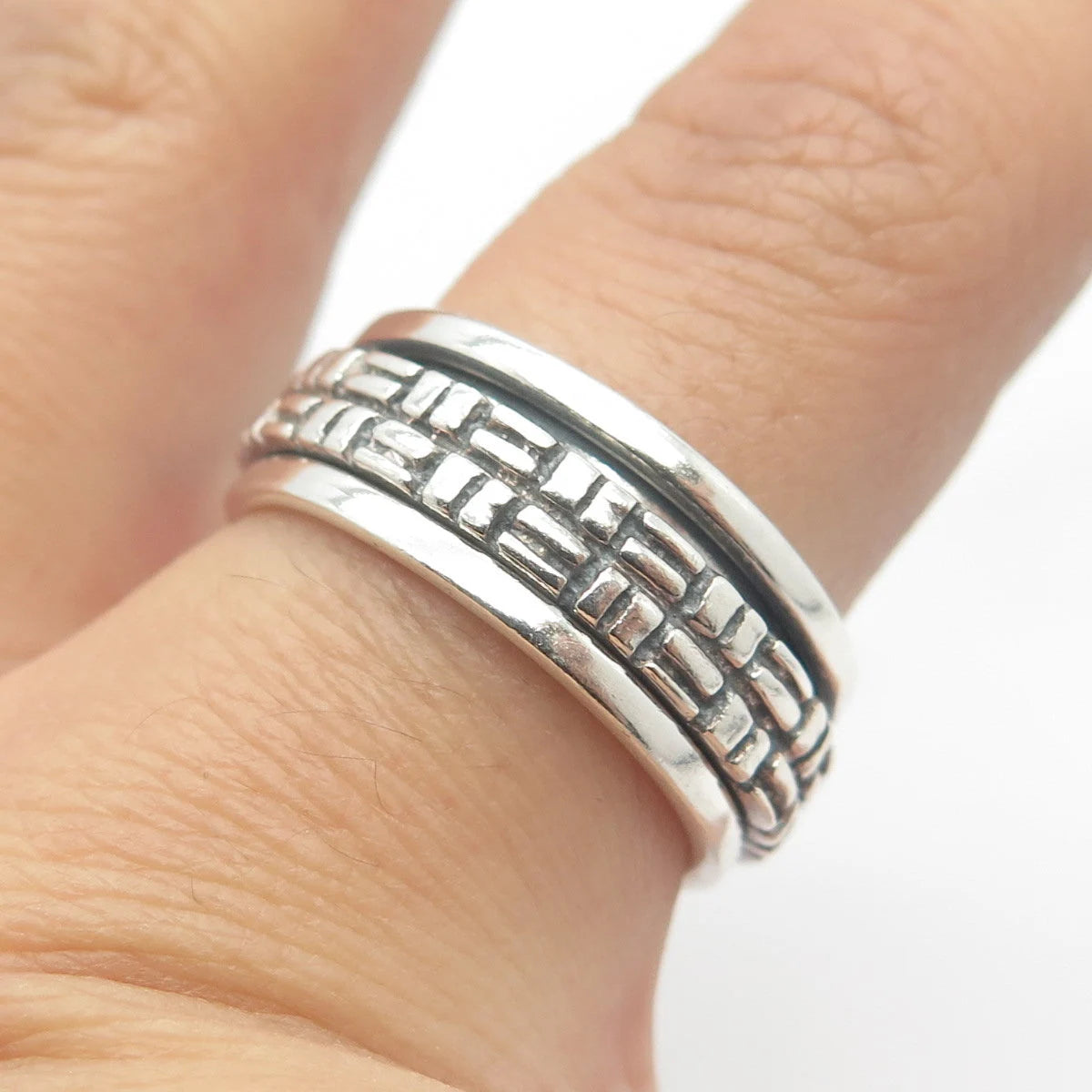 925 Sterling Silver Vintage Woven Rotating Band Ring Size 5.75