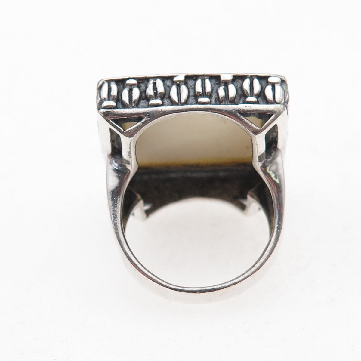 Collins 925 Sterling Silver Vintage Real MOP Oxidized Statement Ring Size 7