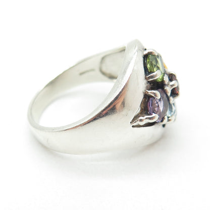 925 Sterling Silver Vintage Topaz Citrine Peridot Garnet & Amethyst Ring Size 8