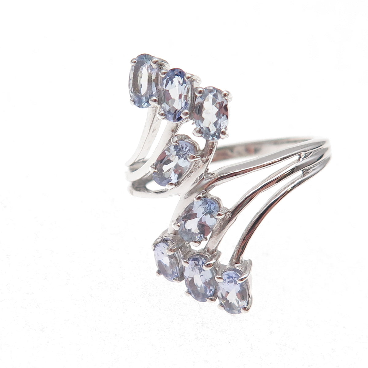Chuck Clemency 925 Sterling Silver Real Oval-Cut Tanzanite Bypass Ring Size 8