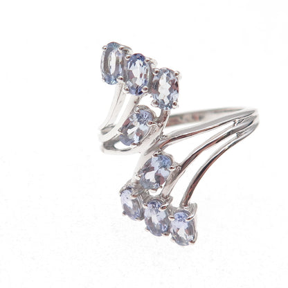 Chuck Clemency 925 Sterling Silver Real Oval-Cut Tanzanite Bypass Ring Size 8
