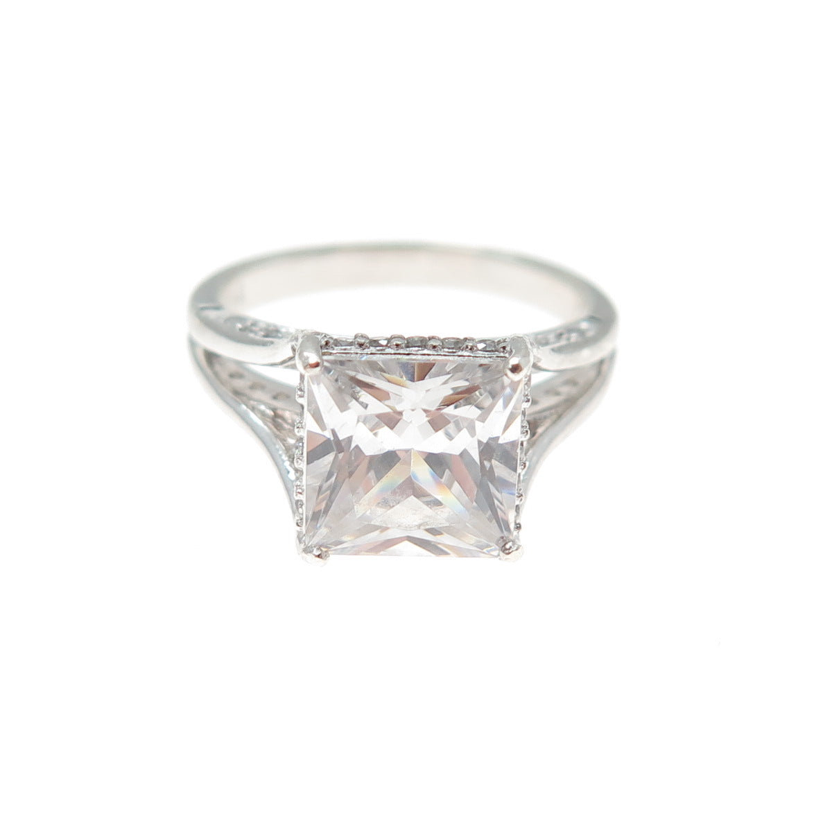 BGE BRADFORD Sterling Silver Princess & Round-Cut C Z Engagement Ring Size 6.25