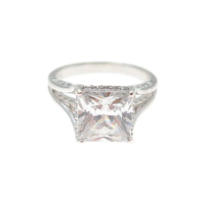 BGE BRADFORD Sterling Silver Princess & Round-Cut C Z Engagement Ring Size 6.25