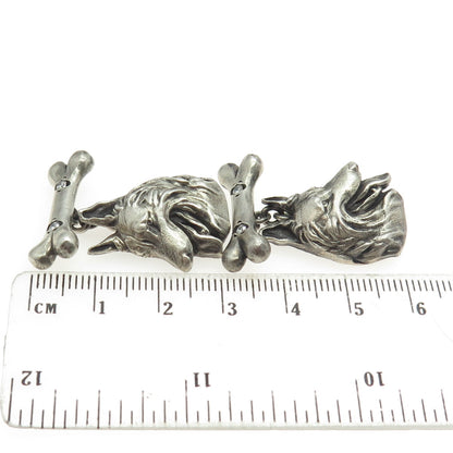 925 Sterling Silver Vintage Real Round-Cut Diamond K9 German Shepherd Cufflinks