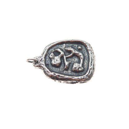 925 Sterling Silver Vintage Modernist Abstract Oxidized Charm Pendant