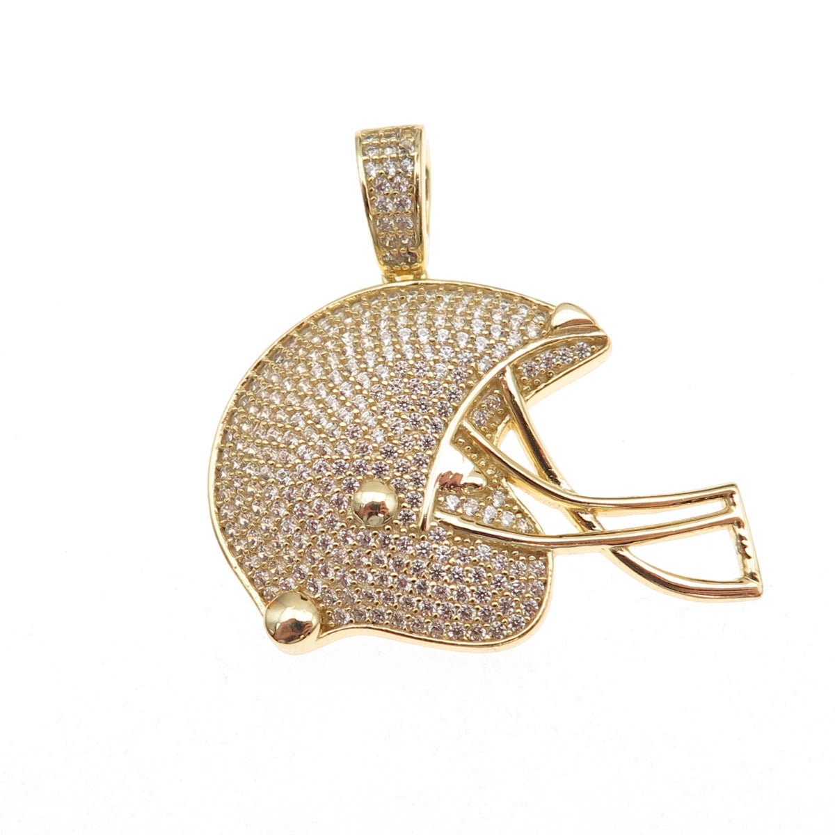 925 Sterling Silver Gold Plated Round-Cut C Z Football Helmet Pendant