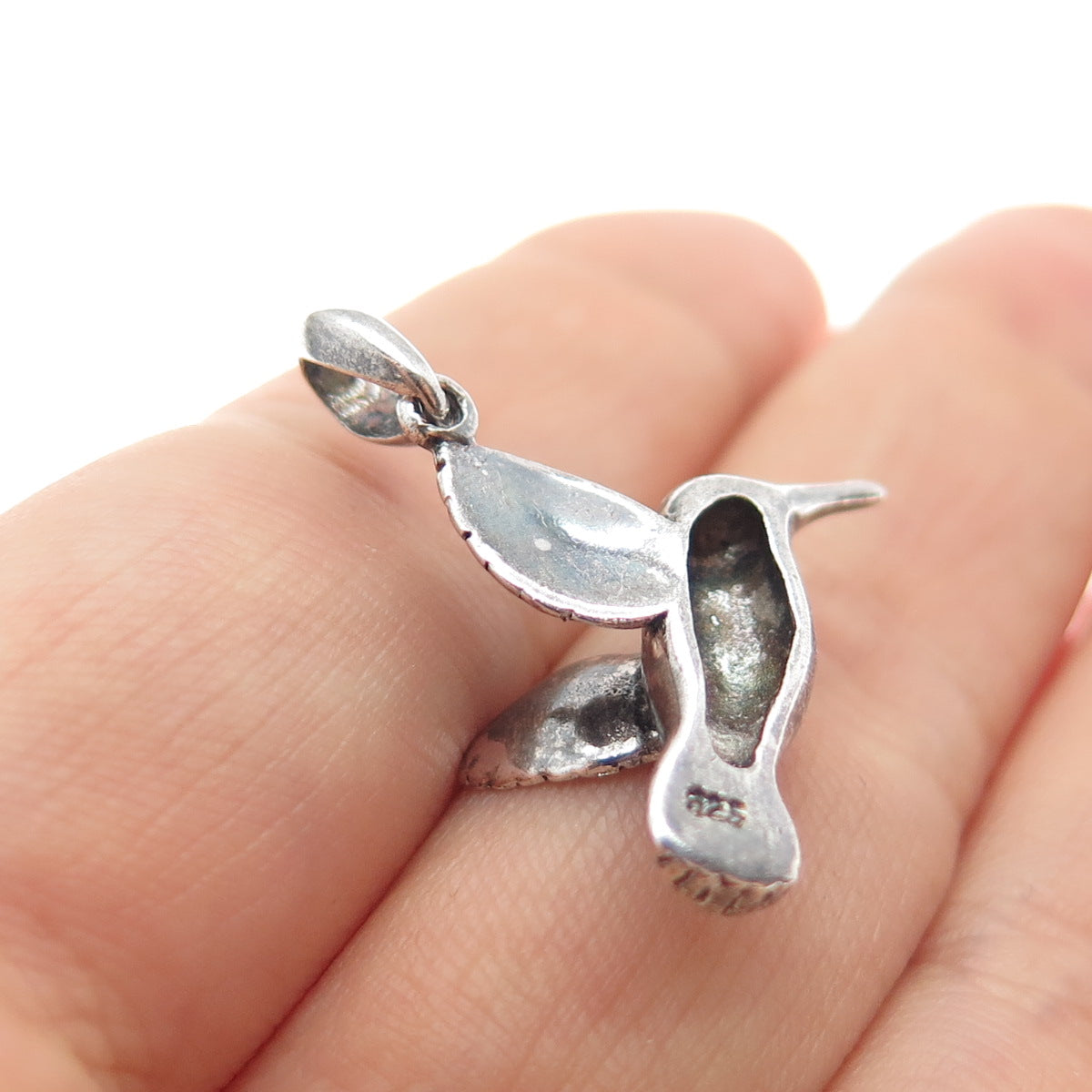 925 Sterling Silver Vintage Hummingbird Oxidized Charm Pendant