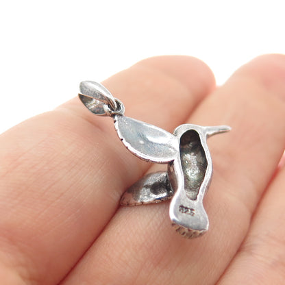925 Sterling Silver Vintage Hummingbird Oxidized Charm Pendant