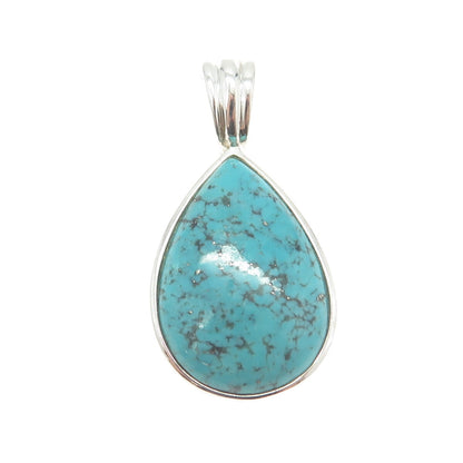 WHITNEY KELLY 925 Sterling Silver Vintage Real Turquoise Gem Drop Pendant