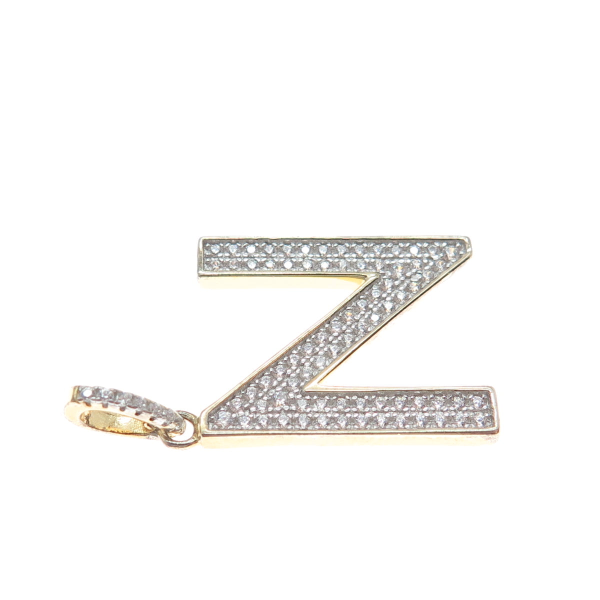 925 Sterling Silver Gold Plated C Z Letter N Initial Sparkle Pendant