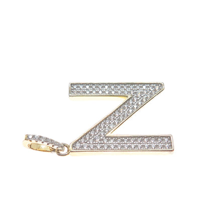 925 Sterling Silver Gold Plated C Z Letter N Initial Sparkle Pendant