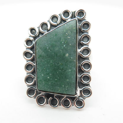 925 Sterling Silver Vintage Mexico Real Aventurine Modernist Ring Size 5.75