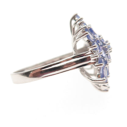Harold Trujillo 925 Sterling Silver Real Tanzanite Floral Ring Size 7.75