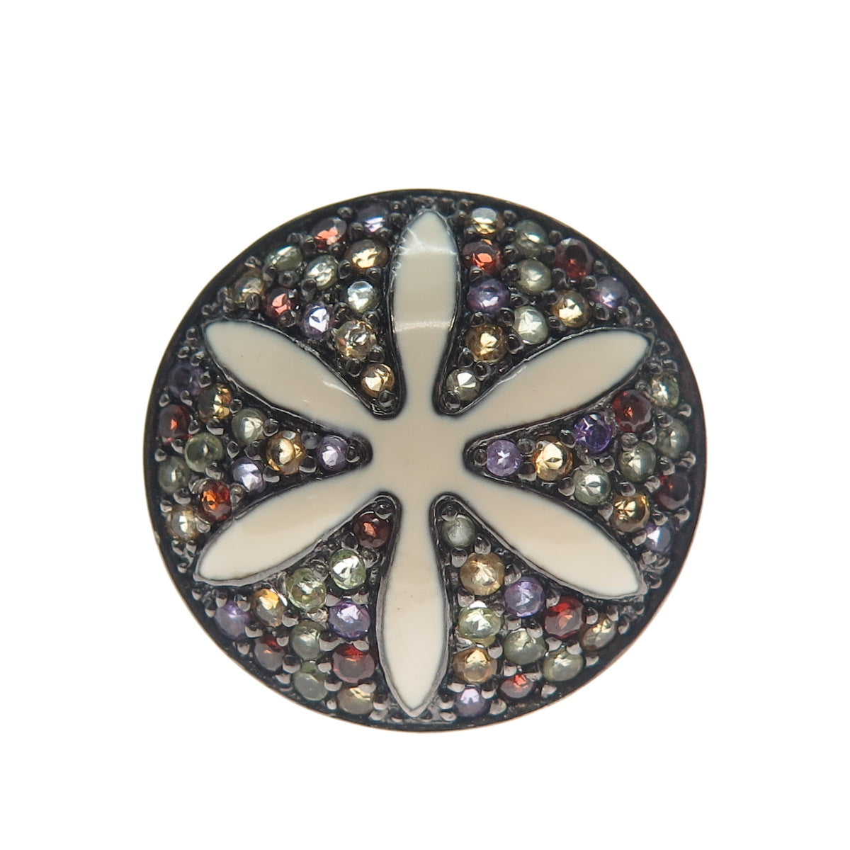 925 Sterling Silver Black Rhodium Enamel Real Multi-Sapphire Ring Size 7.25