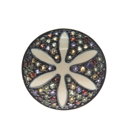 925 Sterling Silver Black Rhodium Enamel Real Multi-Sapphire Ring Size 7.25