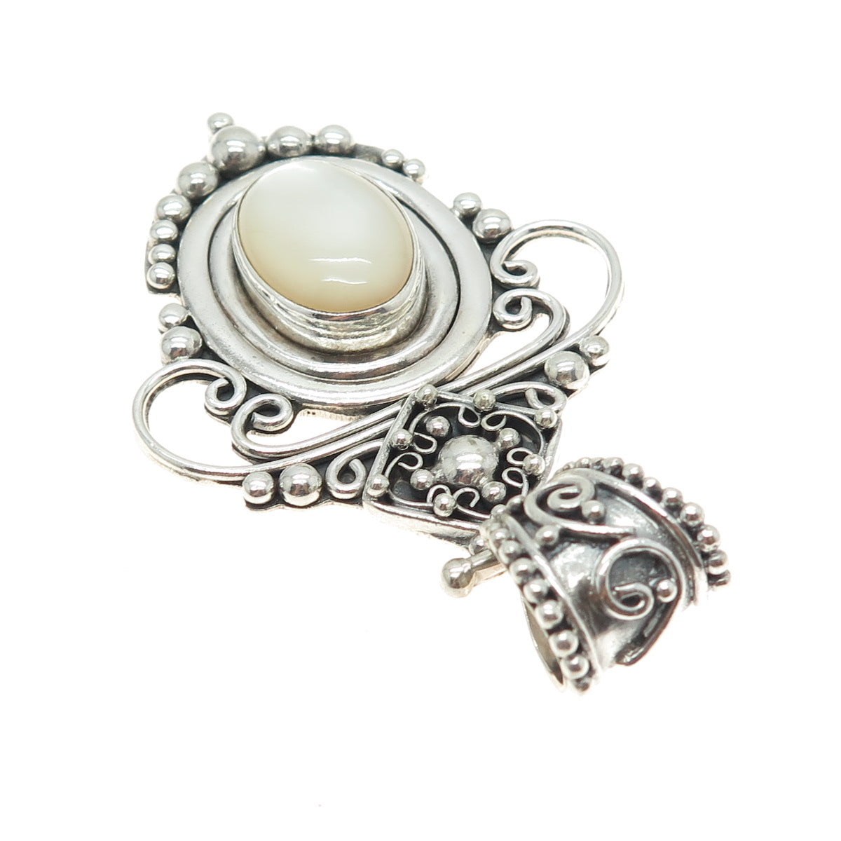 BA SUARTI Sterling Silver Vintage Real Mother-of-Pearl Granulated Large Pendant