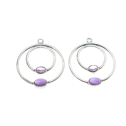PANDORA 925 Sterling Silver Real Amethyst Double Circle Jacket Earrings
