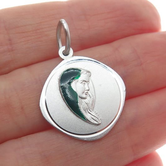 800 Silver Vintage Italy Enamel St. Mary Religious Minimalist Charm Pendant