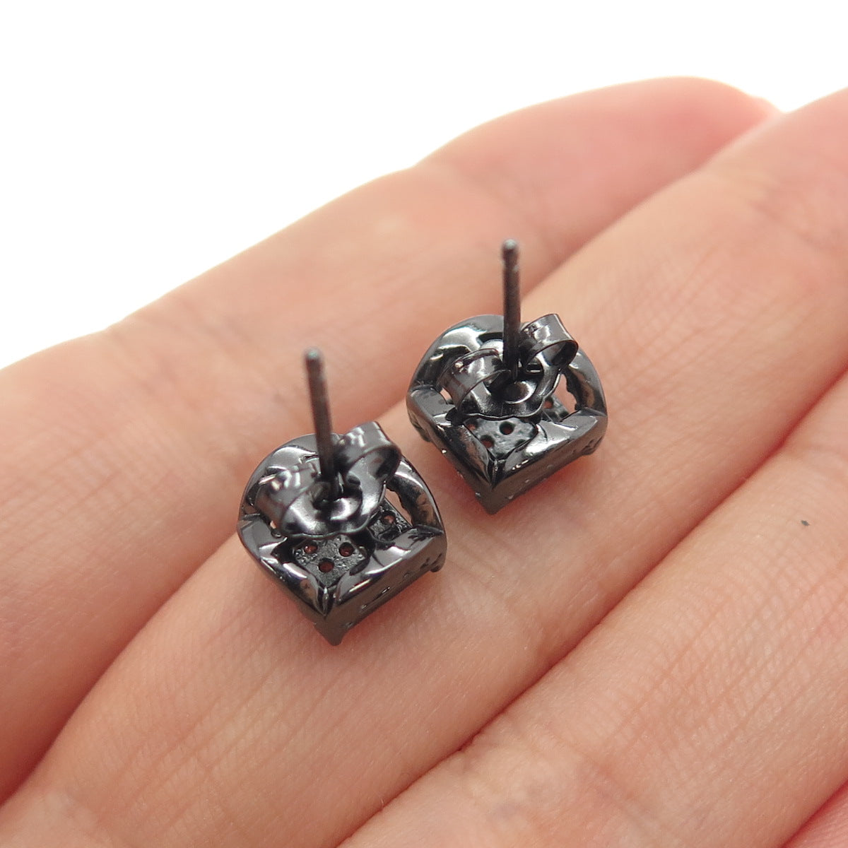 925 Sterling Silver Black Rhodium Round-Cut C Z Stud Earrings