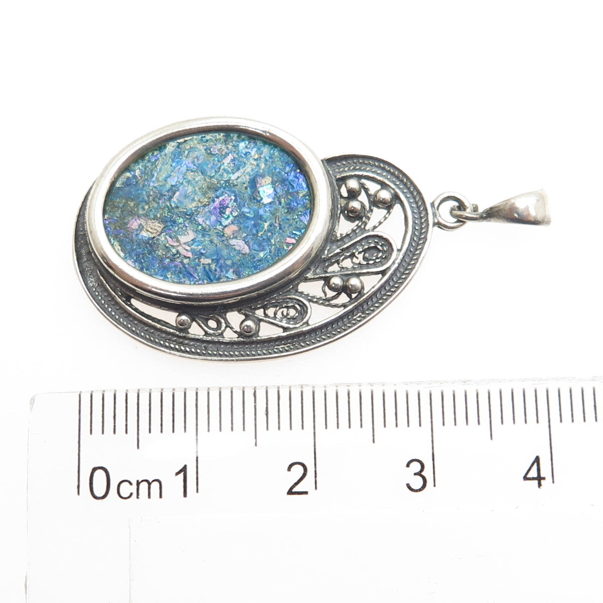 REGINA LANE 925 Sterling Silver Vintage Israel Roman Glass Pendant